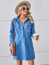 Load image into Gallery viewer, Pocketed Dropped Shoulder Mini Denim Dress