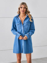 Load image into Gallery viewer, Pocketed Dropped Shoulder Mini Denim Dress