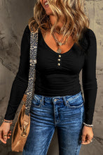 Load image into Gallery viewer, Scoop Neck Buttoned Long Sleeve T-Shirt
