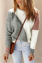 Load image into Gallery viewer, Color Block Round Neck Dropped Shoulder Pullover Sweater
