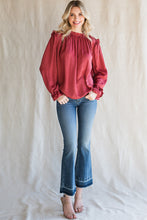 Load image into Gallery viewer, Frilled Neck Long Flounce Sleeve Blouse