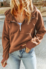 Load image into Gallery viewer, Double Take Half-Zip Thumbhole Sleeve Hoodie