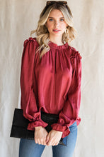 Load image into Gallery viewer, Frilled Neck Long Flounce Sleeve Blouse