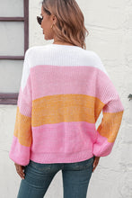 Load image into Gallery viewer, Round Neck Color Block Ribbed Pullover Sweater