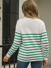 Load image into Gallery viewer, Round Neck Shoulder Button Striped Pullover Sweater