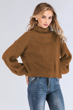 Load image into Gallery viewer, Turtleneck Rib-Knit Dropped Shoulder Sweater