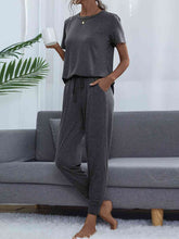 Load image into Gallery viewer, Round Neck Short Sleeve Top and Pants Set
