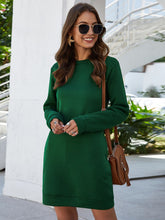 Load image into Gallery viewer, Round Neck Long Sleeve Mini Dress with Pockets