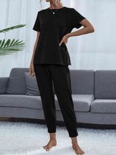 Load image into Gallery viewer, Round Neck Short Sleeve Top and Pants Set
