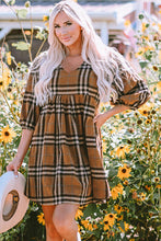 Load image into Gallery viewer, Plaid V-Neck Balloon Sleeve Dress