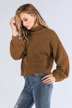 Load image into Gallery viewer, Turtleneck Rib-Knit Dropped Shoulder Sweater