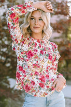 Load image into Gallery viewer, Floral Round Neck Smocked Blouse