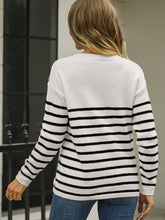 Load image into Gallery viewer, Round Neck Shoulder Button Striped Pullover Sweater