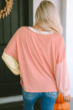 Load image into Gallery viewer, Color Block V-Neck Dropped Shoulder Sweatshirt with Pocket
