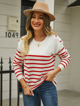 Load image into Gallery viewer, Round Neck Shoulder Button Striped Pullover Sweater