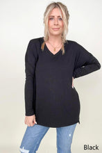 Load image into Gallery viewer, Zenana Solid Dolman Sleeve V Neck Top With Side Slits