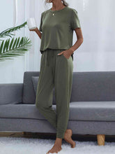 Load image into Gallery viewer, Round Neck Short Sleeve Top and Pants Set