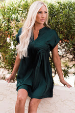 Load image into Gallery viewer, Notched Neck Cuffed Sleeve Mini Dress