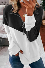 Load image into Gallery viewer, Contrast Zip-Up Collared Neck Dropped Shoulder Blouse