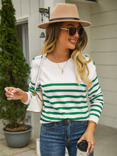 Load image into Gallery viewer, Round Neck Shoulder Button Striped Pullover Sweater