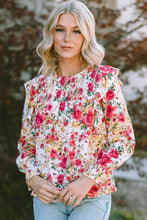Load image into Gallery viewer, Floral Round Neck Smocked Blouse