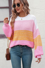 Load image into Gallery viewer, Round Neck Color Block Ribbed Pullover Sweater