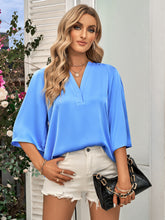 Load image into Gallery viewer, Three-Quarter Flare Sleeve V-Neck Blouse