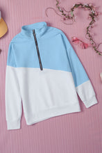 Load image into Gallery viewer, Contrast Zip-Up Collared Neck Dropped Shoulder Blouse