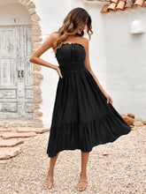 Load image into Gallery viewer, Frill Trim Strapless Midi Dress