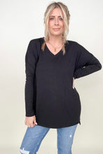 Load image into Gallery viewer, Zenana Solid Dolman Sleeve V Neck Top With Side Slits