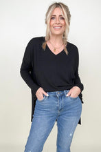 Load image into Gallery viewer, Zenana Solid Dolman Sleeve V Neck Top With Side Slits