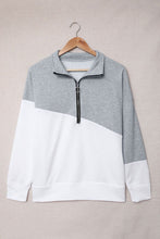 Load image into Gallery viewer, Contrast Zip-Up Collared Neck Dropped Shoulder Blouse