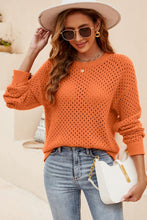 Load image into Gallery viewer, Round Neck Openwork Dropped Shoulder Knit Top