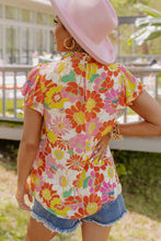 Load image into Gallery viewer, Stand Collar Flutter Sleeves Floral Top