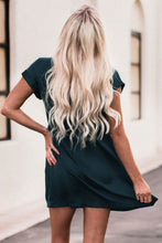 Load image into Gallery viewer, Notched Neck Cuffed Sleeve Mini Dress