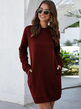 Load image into Gallery viewer, Round Neck Long Sleeve Mini Dress with Pockets