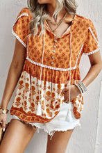 Load image into Gallery viewer, Bohemian Tie Neck Buttoned Blouse