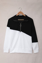 Load image into Gallery viewer, Contrast Zip-Up Collared Neck Dropped Shoulder Blouse