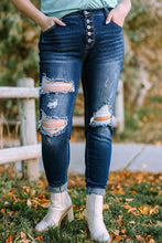 Load image into Gallery viewer, Plus Size Button Fly Distressed Jeans