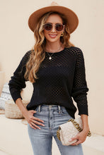 Load image into Gallery viewer, Round Neck Openwork Dropped Shoulder Knit Top