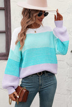 Load image into Gallery viewer, Round Neck Color Block Ribbed Pullover Sweater