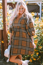 Load image into Gallery viewer, Plaid V-Neck Balloon Sleeve Dress