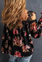 Load image into Gallery viewer, Floral Lace Cold-Shoulder Flounce Sleeve Blouse