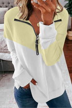 Load image into Gallery viewer, Contrast Zip-Up Collared Neck Dropped Shoulder Blouse