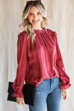Load image into Gallery viewer, Frilled Neck Long Flounce Sleeve Blouse