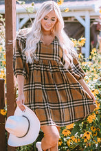 Load image into Gallery viewer, Plaid V-Neck Balloon Sleeve Dress