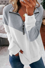 Load image into Gallery viewer, Contrast Zip-Up Collared Neck Dropped Shoulder Blouse
