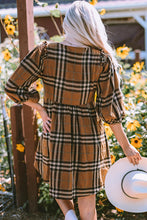 Load image into Gallery viewer, Plaid V-Neck Balloon Sleeve Dress