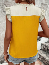 Load image into Gallery viewer, Frill Contrast Round Neck Cap Sleeve Blouse
