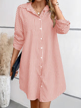 Load image into Gallery viewer, Striped Button Up Long Sleeve Mini Shirt Dress
